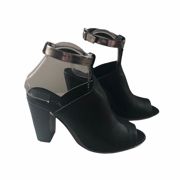 3.1 Phillip Lim Vincent Leather Mule Black Silver Peep Toe Ankle Strap 40 EUC - Picture 9 of 11